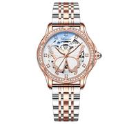 MASTOP Women's Sapphire Watches Automatic Steampunk Self Winding Mechanical Gold Bracelet Ladies Skeleton Wrist Watch Leather Strap for Ladies Famale, Steel Butterfly