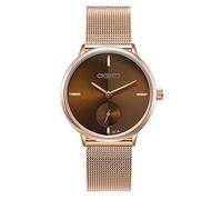 MASTOP Women's Silver Stainless Steel Woven Mesh Strap Wrist Watch Simple Design Analog Display Quartz Watch (Rose Gold- Brown), Quartz Watch