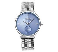 MASTOP Women's Silver Stainless Steel Woven Mesh Strap Wrist Watch Simple Design Analog Display Quartz Watch, Blue, Quartz Watch