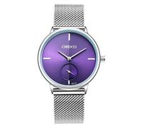 MASTOP Women's Silver Stainless Steel Woven Mesh Strap Wrist Watch Simple Design Analog Display Quartz Watch, Purple, Quartz Watch