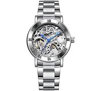 MASTOP Women's Watches Automatic Steampunk Self Winding Mechanical Silver Bracelet Ladies Skeleton Wrist Watch, Silver, Luxury