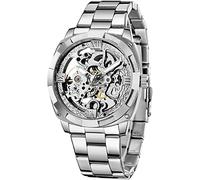 MASTOPMen Automatic Watch Square Skeleton Mesh Steel Band Mechanical Hollow Dial Business Top Brand Luxury Clock, silver, Mechanical