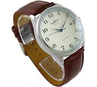 MASTOPMen's Automatic Mechanical Watch Business Casual Top Brand Leather Wristwatches Waterproof Sport Chronograph, brown white, Chronograph,Mechanical,Self-winding