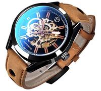 MASTOPMen's Automatic Mechanical Watch Top Brand Luxury Open Work Design Self Winding Leather Men Wristwatch