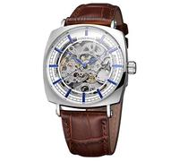 MASTOPMens Mechanical Automatic Watches Top Brand Luxury Retro Hollow Design Skeleton Square Dial Men Watch, brown silver, Mechanical