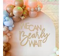 MASTRON We Can Bearly Wait Sign for Baby Shower Backdrop - Teddy Bear Themed Baby Party Banner Boy Girl Baby Shower Gender Reveal 1st Birthday Felt Wall Decor Photography Background (Gold)