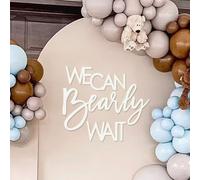 MASTRON We Can Bearly Wait Sign for Baby Shower Backdrop - Teddy Bear Themed Baby Party Banner Boy Girl Baby Shower Gender Reveal 1st Birthday Felt Wall Decor Photography Background - White