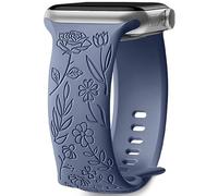 Mastten Floral Engraved Strap Compatible with Apple Watch Strap 38mm 40mm 41mm 42mm for Women, Soft Silicone Elegant Rose Floral PatternBand for iWatch Series SE 10 9 8 7 6 5 4 3 2 1, Blue Grey