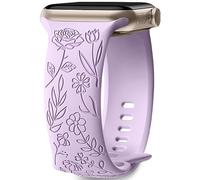 Mastten Floral Engraved Strap Compatible with Apple Watch Straps 44mm 45mm 46mm 49mm, Soft Silicone Elegant Rose Floral Band for iWatch SE 3 2 1 Series 11 10 9 8 7 6 5 4 3 2 1/Ultra, Lavender