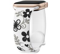 Mastten Floral Strap Compatible with Apple Watch Straps 38mm 40mm 41mm 42mm Women, Cute Flower Engraved Inlay Silicone Sport Band for iWatch SE Series 11 10 9 8 7 6 5 4 3 2 1, White