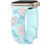 Mastten Floral Strap Compatible with Apple Watch Straps 40mm 41mm 42mm 38mm Women, Cute Flower Engraved Inlay Silicone Sport Band for iWatch SE Series 11 10 9 8 7 6 5 4 3 2 1, Baby Blue
