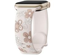 Mastten Floral Strap Compatible with Apple Watch Straps 40mm 41mm 42mm 38mm Women, Cute Flower Engraved Inlay Silicone Sport Band for iWatch SE Series 11 10 9 8 7 6 5 4 3 2 1, Starlight