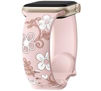 Mastten Floral Strap Compatible with Apple Watch Straps 41mm 42mm 40mm 38mm Women, Cute Flower Engraved Inlay Silicone Sport Band for iWatch SE Series 11 10 9 8 7 6 5 4 3 2 1, Sand Pink