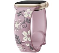 Mastten Floral Strap Compatible with Apple Watch Straps 42mm 41mm 40mm 38mm Women, Cute Flower Engraved Inlay Silicone Sport Band for iWatch SE Series 11 10 9 8 7 6 5 4 3 2 1, Soft Purple