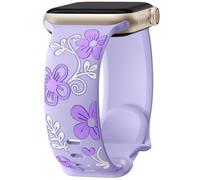 Mastten Floral Strap Compatible with Apple Watch Straps 46mm 45mm 44mm 42mm 49mm Women, Cute Flower Engraved Inlay Silicone Sport Band for iWatch SE Series 11 10 9 8 7 6 5 4 3 2 1 Ultra, Lavender