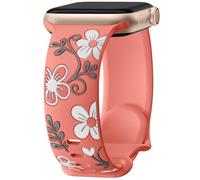 Mastten Floral Strap Compatible with Apple Watch Straps 46mm 45mm 44mm 42mm 49mm Women, Cute Flower Engraved Inlay Silicone Sport Band for iWatch SE Series 11 10 9 8 7 6 5 4 3 2 1 Ultra, Coral