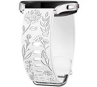 Mastten Sunflowers Engraved Strap Compatible with Samsung Galaxy Watch 7 6 5 4 40mm 44mm Women, 20mm Soft Silicone Band for Galaxy Watch FE/Active/Active 2/Watch 3 41mm/5 Pro/4 6 Classic, White