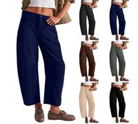 MASUCOR Barrel Pants for Women Trendy Low Waisted Wide Leg Baggy Cropped Relax Fit Trouser Corduroy Pants with Pockets Loose Vintage Pants Elastic Waist Pull-on Pants(Blue,XXL)