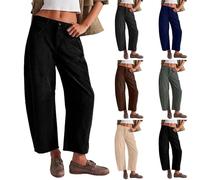 MASUCOR Barrel Pants for Women Trendy Low Waisted Wide Leg Baggy Cropped Relax Fit Trouser Corduroy Pants with Pockets Loose Vintage Pants Elastic Waist Pull-on Pants(Black,M)