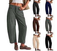 MASUCOR Barrel Pants for Women Trendy Low Waisted Wide Leg Baggy Cropped Relax Fit Trouser Corduroy Pants with Pockets Loose Vintage Pants Elastic Waist Pull-on Pants(Green,S)