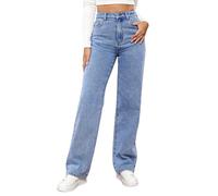 MASUCOR High Rise Jeans for Women Straight Wide Leg Long Denim Pants Y2k Baggy Boyfriend Jeans with Pockets Cargo Jeans Casual Pants Plain Elegant Jeans(Blue,3XL)