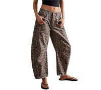 MASUCOR Leopard Barrel Jeans Women Cheetah Print Baggy Boyfriend Jeans Pants Vintage Mid Rise Wide Leg Denim Tapered Jeans Cropped Barrel Jeans Light Vintage Jeans(M)