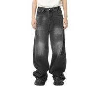 MASUCOR Men's Jeans with a Low Crotch 90's Baggy Pants Wide Cut with Belt Loop Men's Jeans Bootcut Cut Flared Leg Wide Denim Jeans(L)