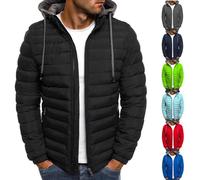 MASUCOR Men's Transition Jacket Autumn Winter Bomber Jacket Stand-up Collar Hood Quilted Jacket Hooded Jacket Lightweight Outdoor Jacket Padded Zipper Transition Jackets(Black,XXL)