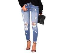 MASUCOR Ripped Jeans Womens Stretchy Skinny Low Rise Jeans Distressed Y2k Boyfriend Denim Pants Ripped Jeggings with Pockets Slim Fit Jeans Frayed Raw Hem Ankle Jeans(Blue,XXL)