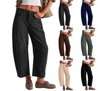MASUCOR Women's Baggy Corduroy Pants Barrel Cropped Pants Elastic Mid Waist Cord Pants Work Business Casual Wide Leg Trouser Vintage Barrel Jeans Elegance Comfortable(Gray,XXL)