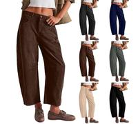 MASUCOR Women's Baggy Corduroy Pants Barrel Cropped Pants Elastic Mid Waist Cord Pants Work Business Casual Wide Leg Trouser Vintage Barrel Jeans Elegance Comfortable(Brown,L)