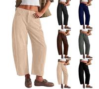 MASUCOR Women's Baggy Corduroy Pants Barrel Cropped Pants Elastic Mid Waist Cord Pants Work Business Casual Wide Leg Trouser Vintage Barrel Jeans Elegance Comfortable(Beige,L)