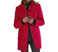 MASUCOR Women's Coat Trench Coat Long Sleeve Cardigan Elegant Slim Single Breasted Buttons Coat Warm Transitional Coat Winter Coat Autumn Winter Jacket with Stand-Up Collar(Red,XL)