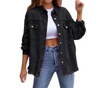 MASUCOR Women's Denim Jacket Ladies Vintage Short Jean Jackets Distressed Frayed Hem Button Down Sweatshirt Y2K Aesthetic Top Cardigan Spring Summer Autumn(Black,M)