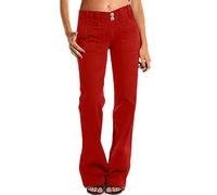 MASUCOR Women's Jeans Low Rise Hip Jeans Pants Skinny Jeans Slim Fit Straight Leg Denim Pants Vintage Loose Jeans Women Bootcut Jeans Flared Pants with Button Placket(Red,S)