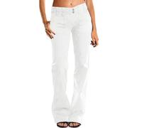 MASUCOR Women's Jeans Low Rise Hip Jeans Pants Skinny Jeans Slim Fit Straight Leg Denim Pants Vintage Loose Jeans Women Bootcut Jeans Flared Pants with Button Placket(White,M)