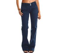 MASUCOR Women's Jeans Low Rise Hip Jeans Pants Skinny Jeans Slim Fit Straight Leg Denim Pants Vintage Loose Jeans Women Bootcut Jeans Flared Pants with Button Placket(Blue,M)