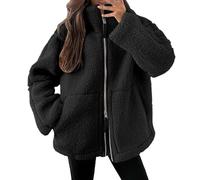 MASUCOR Women's Lambswool Fleece Coat Warm Brown Winter Jacket Women's Fluffy Plush Jacket Double Slider Zipper Sweatshirt with Pockets Faux Fur Coat(Black,L)