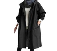 MASUCOR Women's Trench Coat Long Single Breasted Coat Jacket Lapel Transition Coat with Adjustable Belt Solid Color Autumn Spring Jacket Classic Hooded Outerwear(Black,5XL)