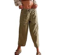 MASUCOR Women's Wide Leg Baggy Jeans Elastic Low Rise Barrel Jean Loose Boyfriend Denim Pants with Drawstring Casual Loose Cropped Pants with Pockets Y2K Style(Green,XL)