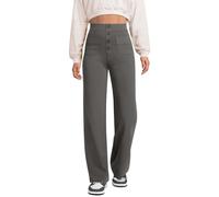 MASUCOR Work Trousers for Women Ladies Office Stretch Suit Pants Straight Leg High Elasticated Waist Multiple Pockets and Button Wide Leg Trousers Women Casual(Dark Gray,XL)