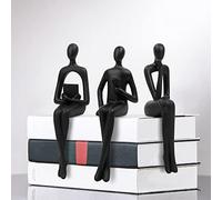 Masvan 3Pcs Black Abstract Figurines Thinker Statues, Home Decor Resin Bookshelf Sitting Sculpture, Modern Collectible Accents for Office Living Room Coffee Table Shelves Decoration (Black)