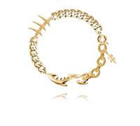 MASW Punk style personality Shark bracelet Fashion metal patchwork bracelet 18K gold plated women's accessories, 7.1 in, Brass, no gemstone