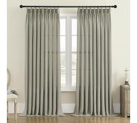 MASWOND Natural Pinch Pleated Curtain 72W x 84L Inches, Extra Wide Light Filtering Semi Sheer Linen Curtains for Living Room Patio Door, Pinch Pleat Window Drapes with Hooks (1 Panel, Taupe)