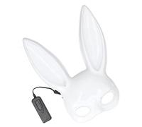 MasYosh Rabbit Masquerade Mask, Cute Plastic White Half Face Mask with 3 Gear EL Cold Light, for Night Club Halloween Party Outdoor Events (with Fluorescent Green Light)