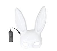 MasYosh Rabbit Masquerade Mask, Cute Plastic White Half Face Mask with 3 Gear EL Cold Light, for Night Club Halloween Party Outdoor Events (with Transparent Blue Light)
