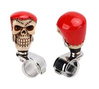 MasYosh Skull Steering Wheel Knob, Universal Power Handle Spinner Knob for Cars Trucks Tractors Boats, with Premium Metal Resin Material (Red Hair White Face)