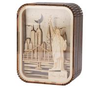 Masyrt 3D Wood Carving LED Night Light Wood Carved Lamp with City Series Design Charging Function for Office (New York)