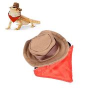 Masyrt Bearded Dragon Cowboy Costume, Cowboy Hat and Bandana Halloween Reptile Costume Cap with Removable Bib for Gecko Chameleon Amphibians Ferret Hamster (Brown)