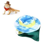 Masyrt Bearded Dragon Cowboy Costume, Cowboy Hat and Bandana Halloween Reptile Costume Cap with Removable Bib for Gecko Chameleon Amphibians Ferret Hamster (Blue)